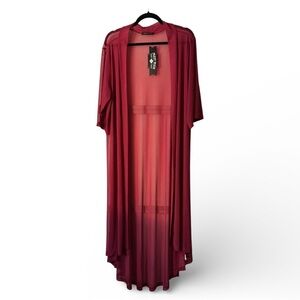 Crazy Train Short to Long Duster Kimono Sheer Burgundy 3/4 Sleeves One Size New